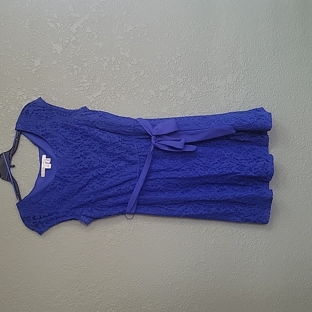 Blue lace dress with belt
